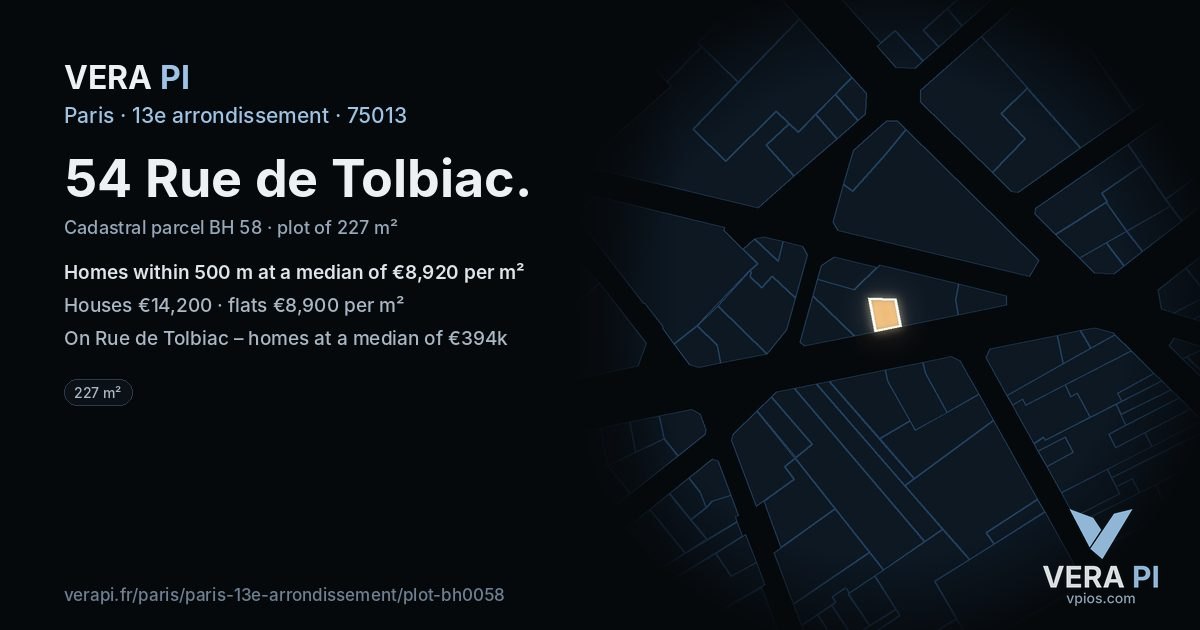 54 Rue de Tolbiac, 13e arrondissement at night – the plot lit, the parcels around coloured by the prices near them