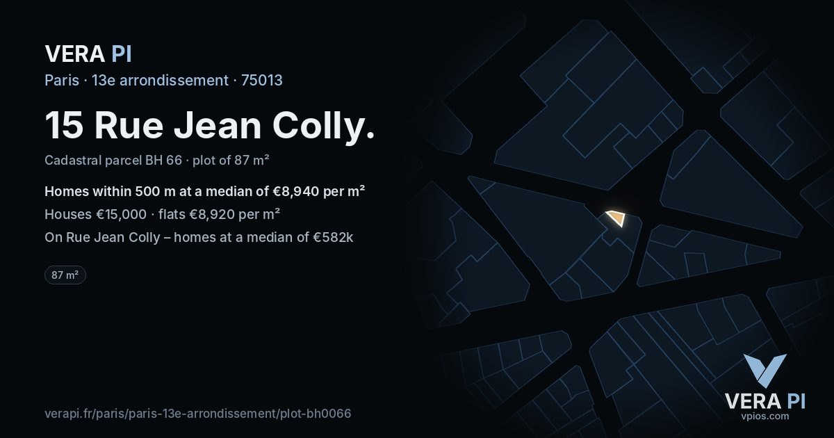 15 Rue Jean Colly, 13e arrondissement at night – the plot lit, the parcels around coloured by the prices near them