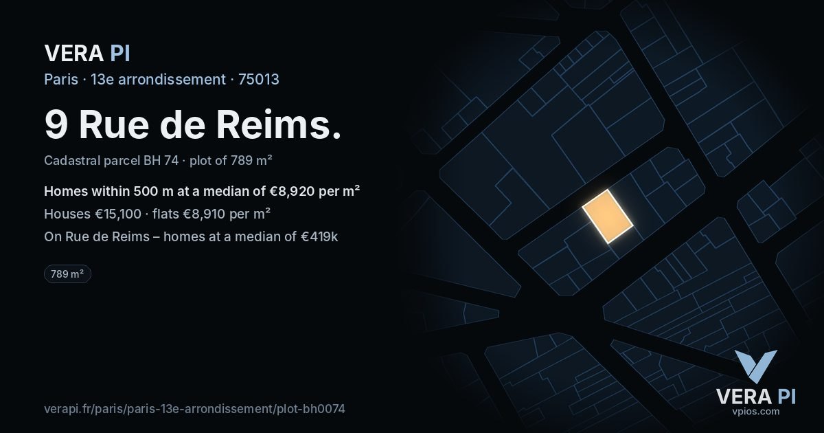 9 Rue de Reims, 13e arrondissement at night – the plot lit, the parcels around coloured by the prices near them