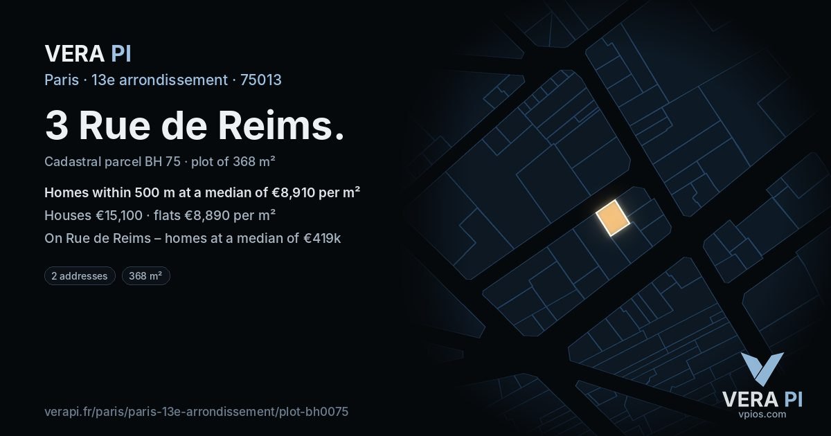 3 Rue de Reims, 13e arrondissement at night – the plot lit, the parcels around coloured by the prices near them