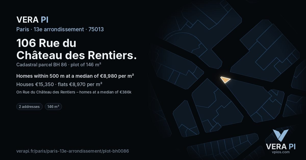 106 Rue du Château des Rentiers, 13e arrondissement at night – the plot lit, the parcels around coloured by the prices near them
