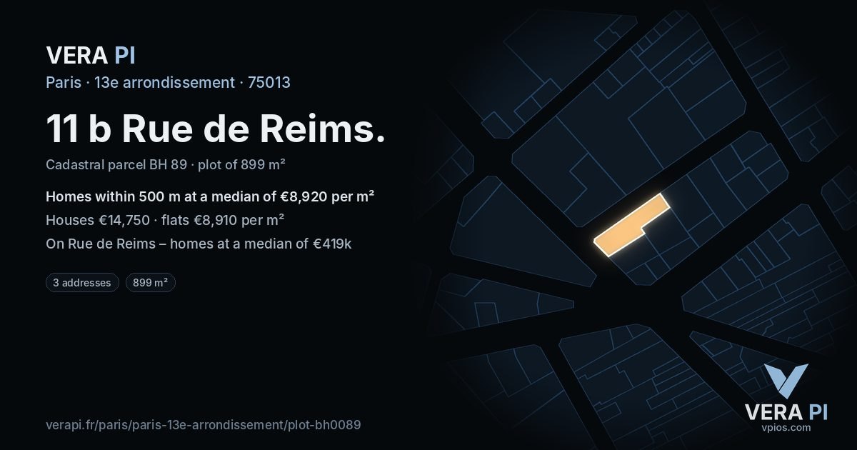 11 b Rue de Reims, 13e arrondissement at night – the plot lit, the parcels around coloured by the prices near them
