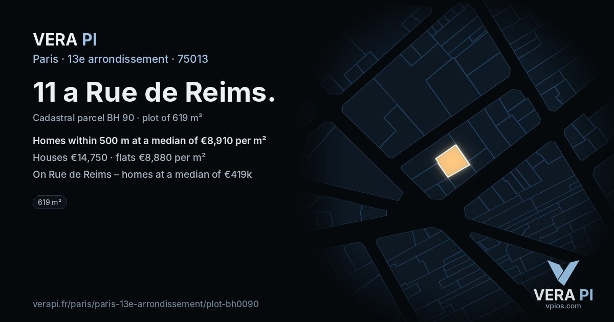 11 a Rue de Reims, 13e arrondissement at night – the plot lit, the parcels around coloured by the prices near them