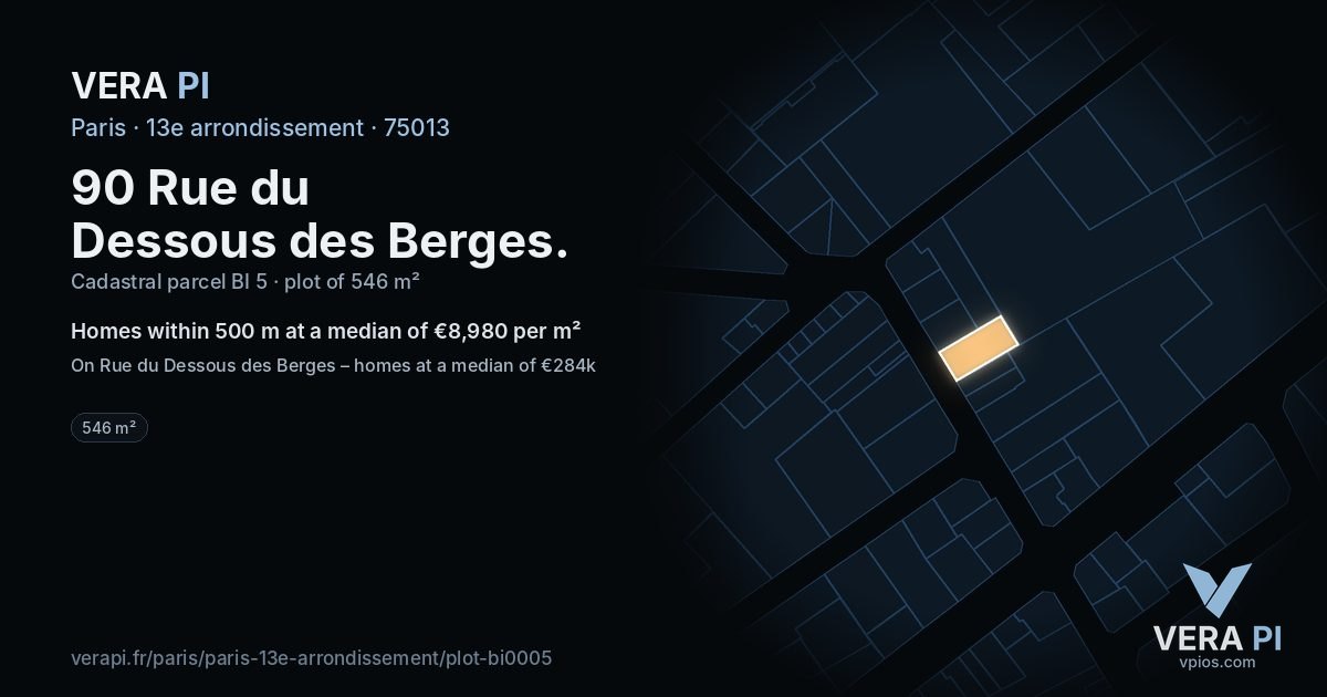 90 Rue du Dessous des Berges, 13e arrondissement at night – the plot lit, the parcels around coloured by the prices near them