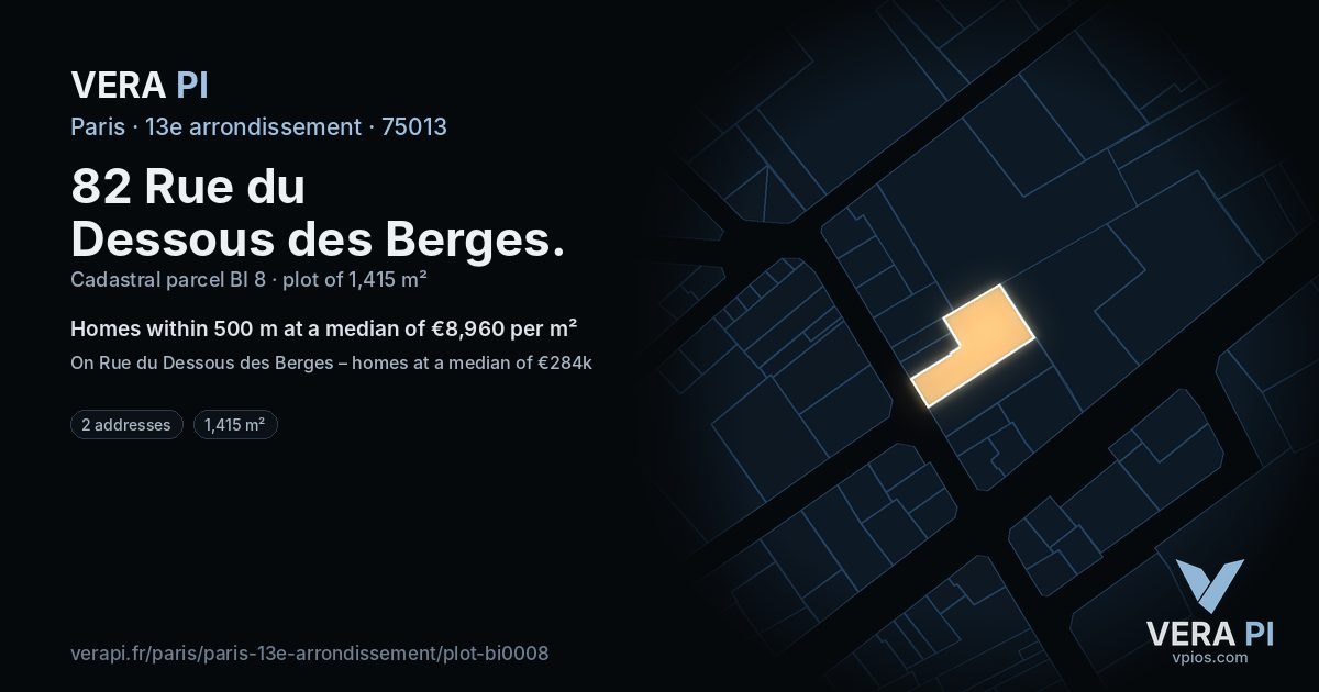 82 Rue du Dessous des Berges, 13e arrondissement at night – the plot lit, the parcels around coloured by the prices near them