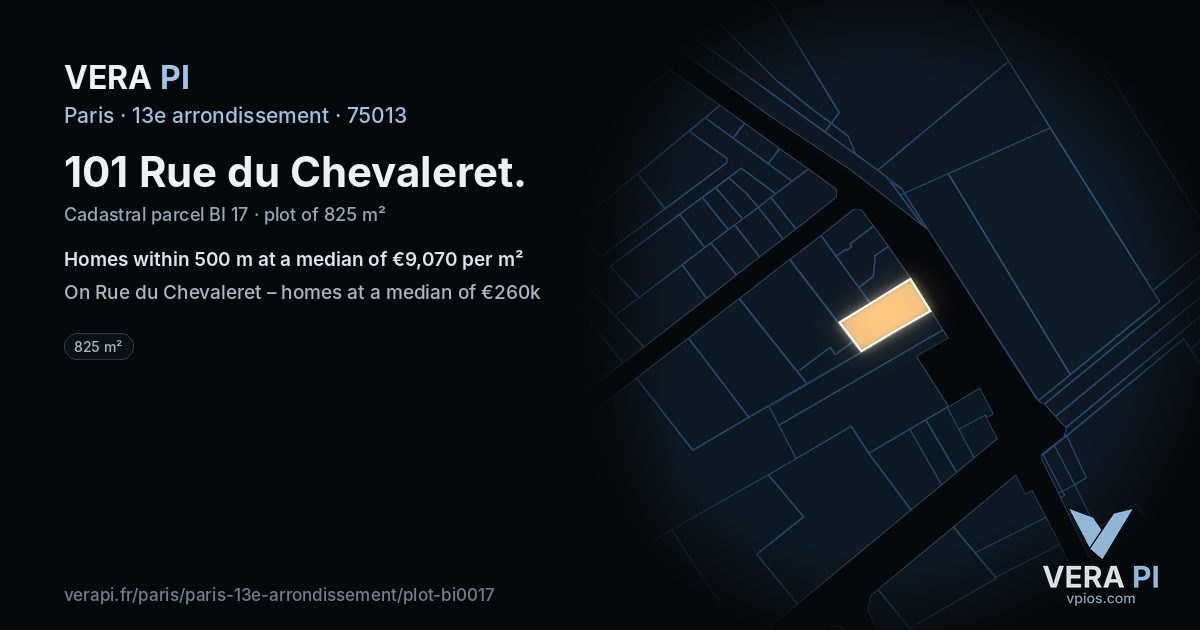 101 Rue du Chevaleret, 13e arrondissement at night – the plot lit, the parcels around coloured by the prices near them