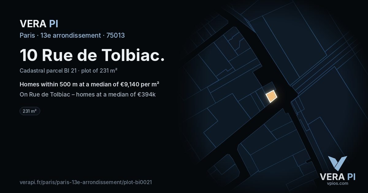 10 Rue de Tolbiac, 13e arrondissement at night – the plot lit, the parcels around coloured by the prices near them