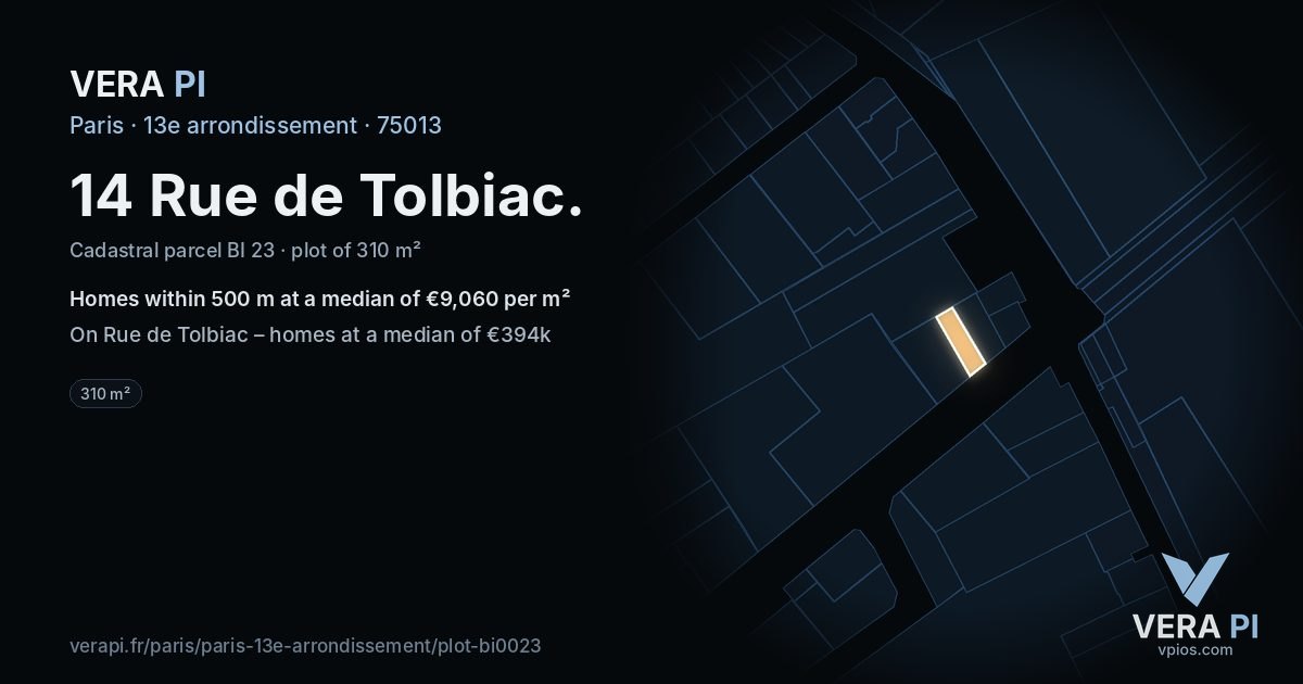14 Rue de Tolbiac, 13e arrondissement at night – the plot lit, the parcels around coloured by the prices near them