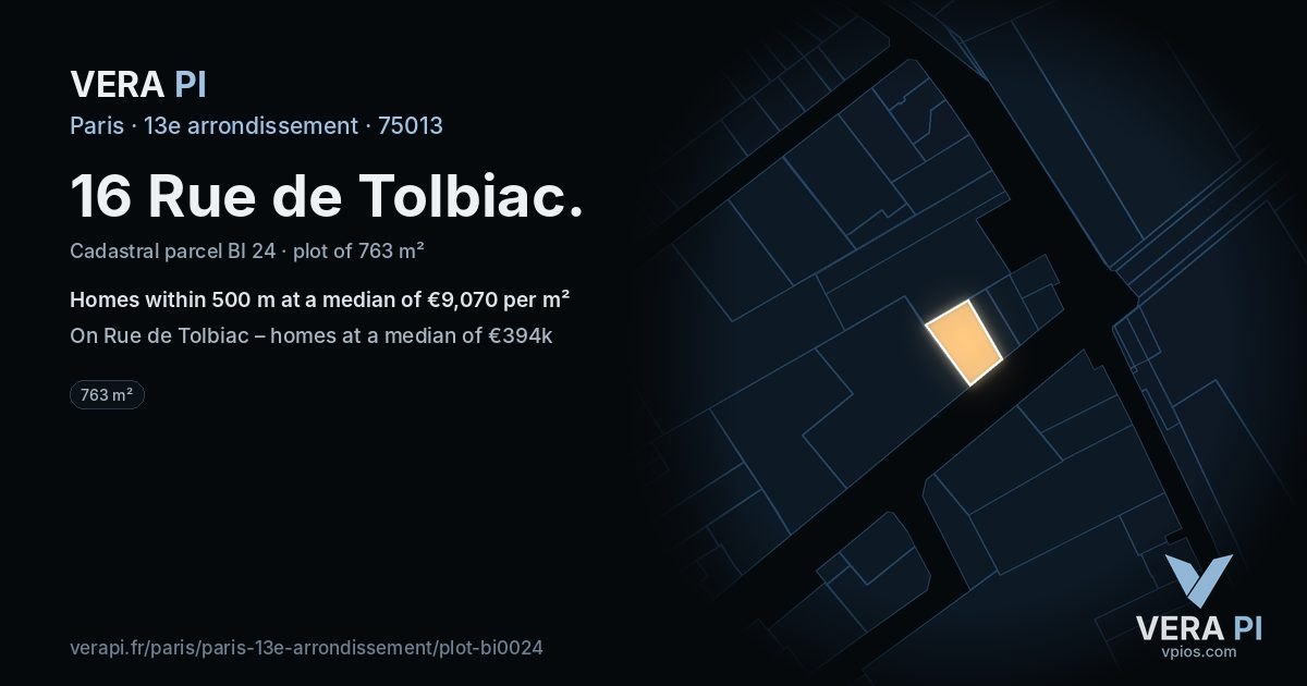 16 Rue de Tolbiac, 13e arrondissement at night – the plot lit, the parcels around coloured by the prices near them