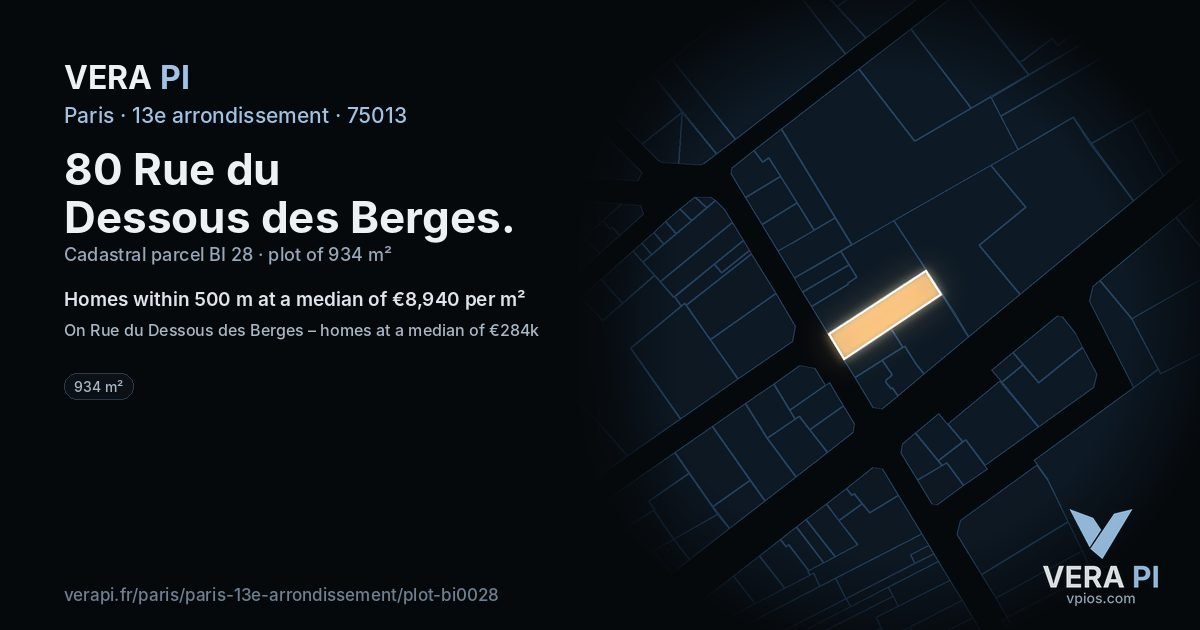 80 Rue du Dessous des Berges, 13e arrondissement at night – the plot lit, the parcels around coloured by the prices near them