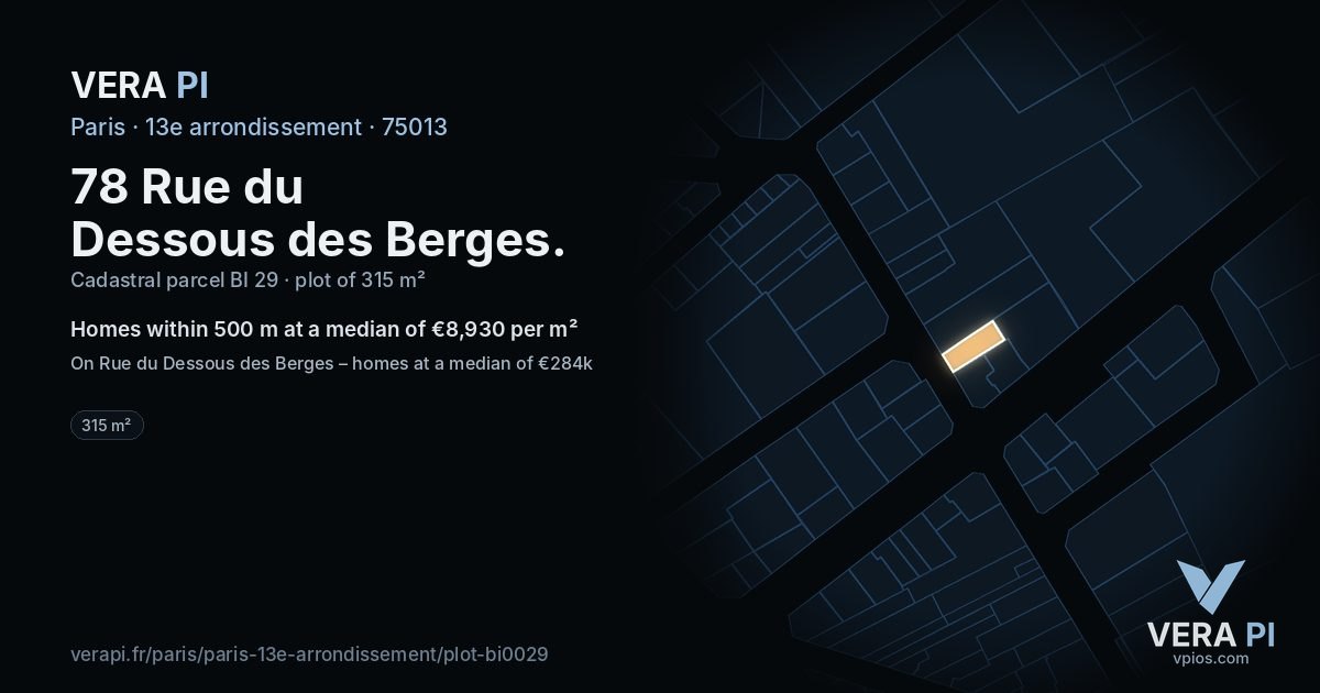 78 Rue du Dessous des Berges, 13e arrondissement at night – the plot lit, the parcels around coloured by the prices near them