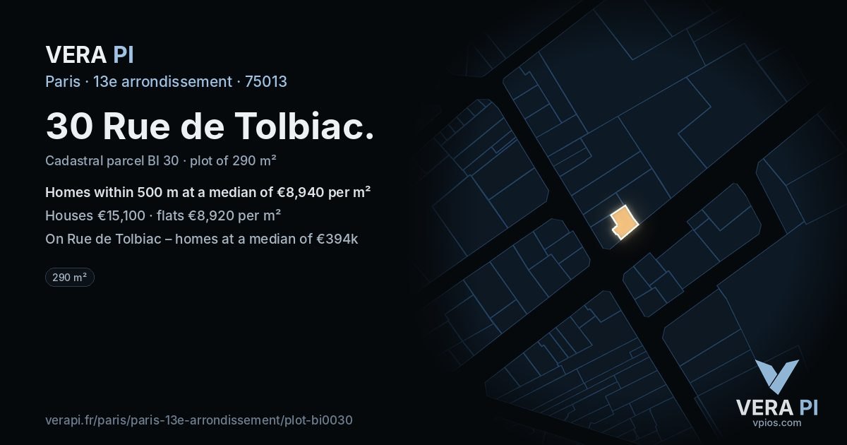 30 Rue de Tolbiac, 13e arrondissement at night – the plot lit, the parcels around coloured by the prices near them
