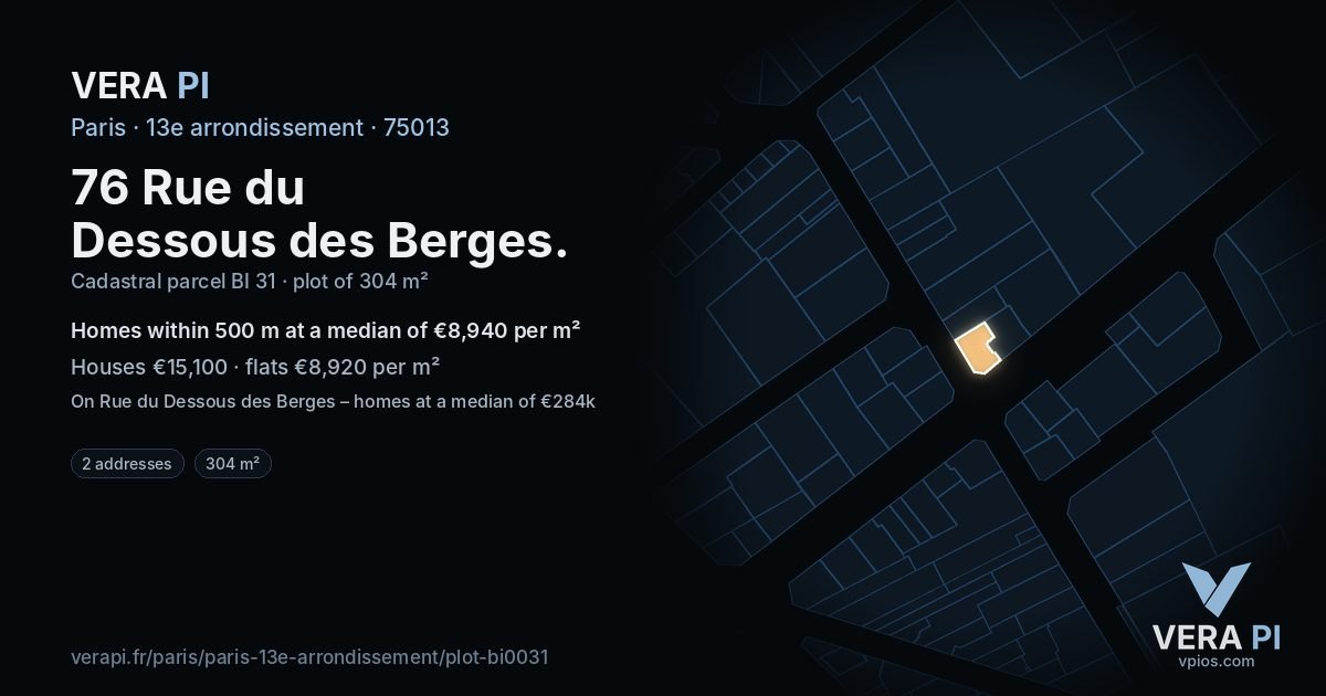 76 Rue du Dessous des Berges, 13e arrondissement at night – the plot lit, the parcels around coloured by the prices near them