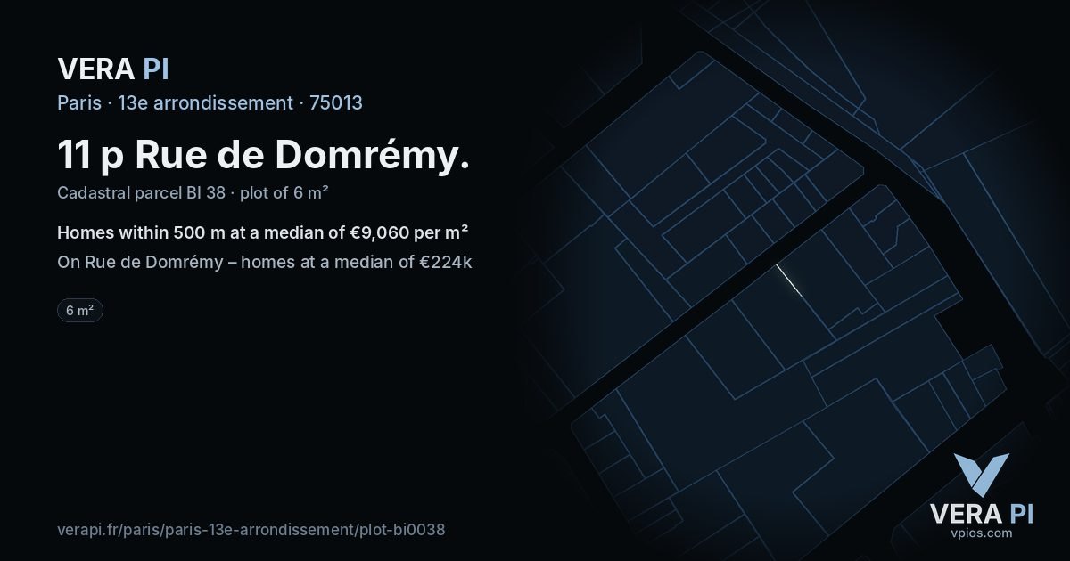 11 p Rue de Domrémy, 13e arrondissement at night – the plot lit, the parcels around coloured by the prices near them