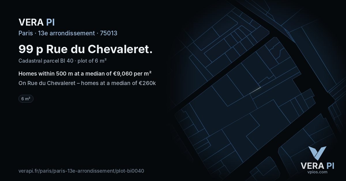 99 p Rue du Chevaleret, 13e arrondissement at night – the plot lit, the parcels around coloured by the prices near them