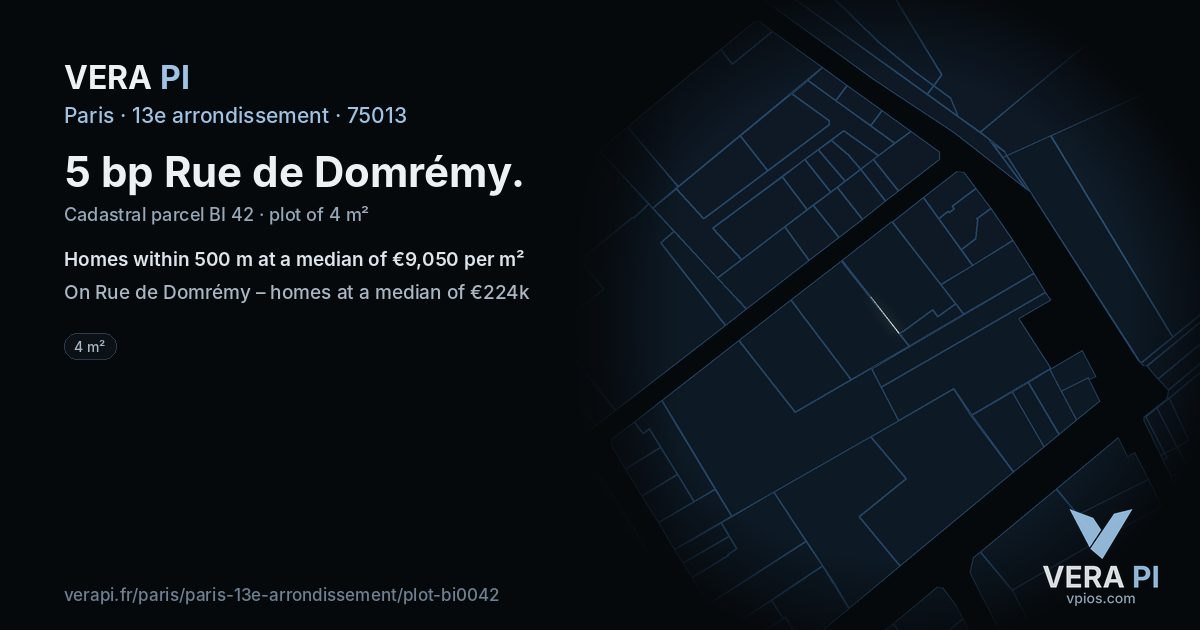 5 bp Rue de Domrémy, 13e arrondissement at night – the plot lit, the parcels around coloured by the prices near them