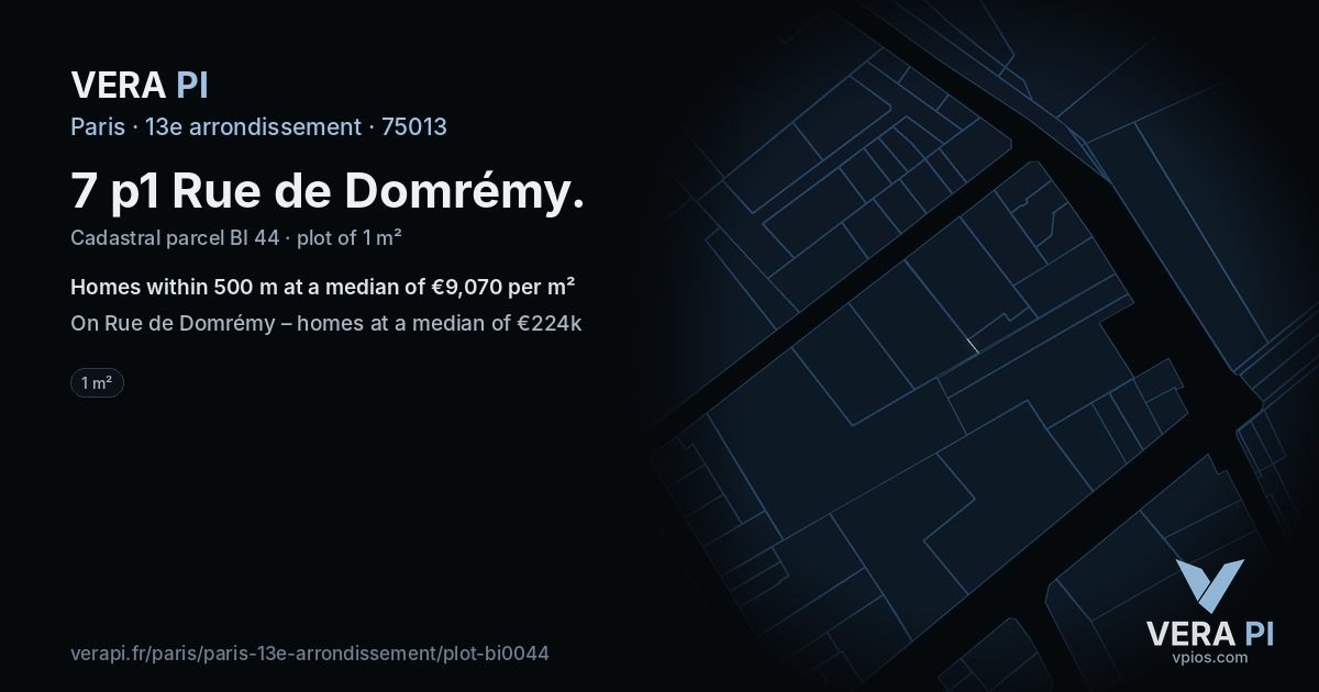 7 p1 Rue de Domrémy, 13e arrondissement at night – the plot lit, the parcels around coloured by the prices near them