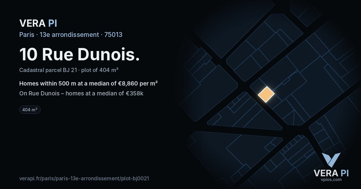 10 Rue Dunois, 13e arrondissement at night – the plot lit, the parcels around coloured by the prices near them