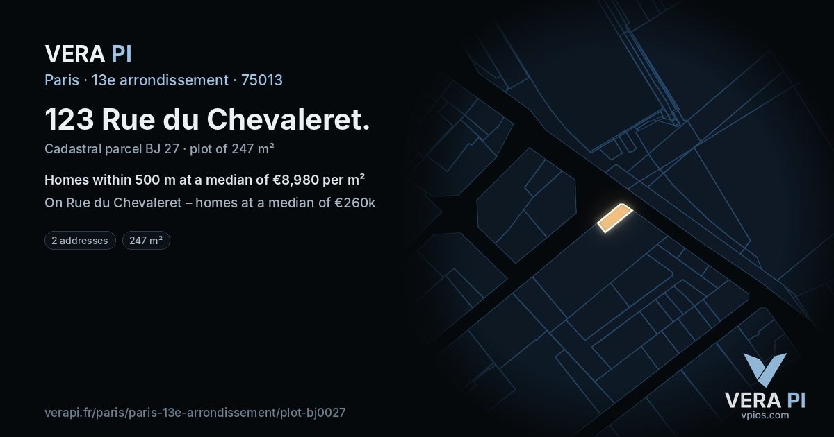 123 Rue du Chevaleret, 13e arrondissement at night – the plot lit, the parcels around coloured by the prices near them