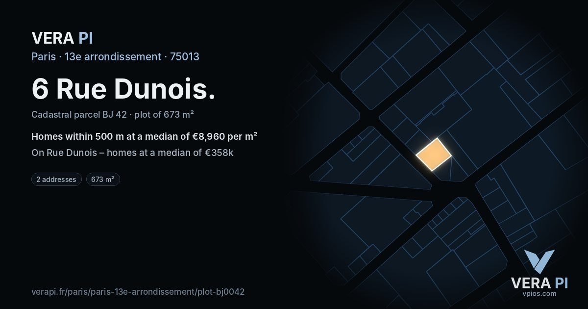 6 Rue Dunois, 13e arrondissement at night – the plot lit, the parcels around coloured by the prices near them