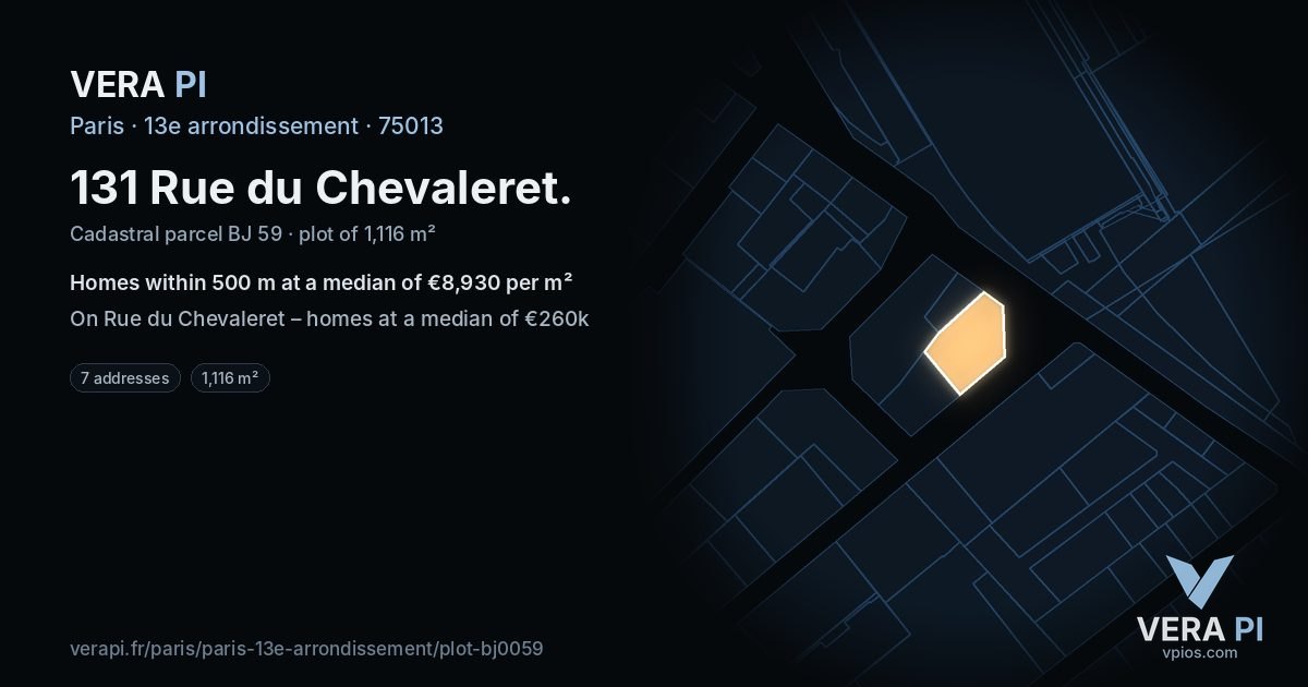 131 Rue du Chevaleret, 13e arrondissement at night – the plot lit, the parcels around coloured by the prices near them