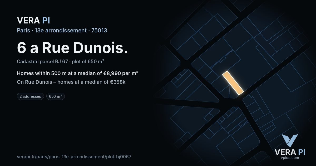 6 a Rue Dunois, 13e arrondissement at night – the plot lit, the parcels around coloured by the prices near them