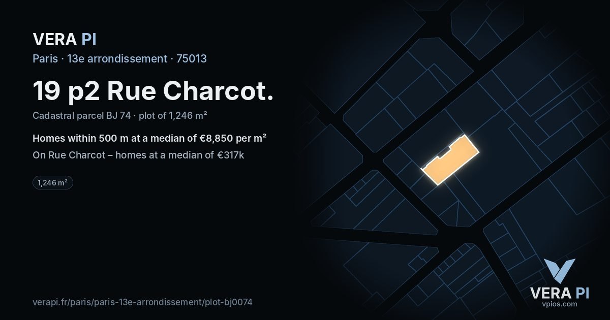 19 p2 Rue Charcot, 13e arrondissement at night – the plot lit, the parcels around coloured by the prices near them
