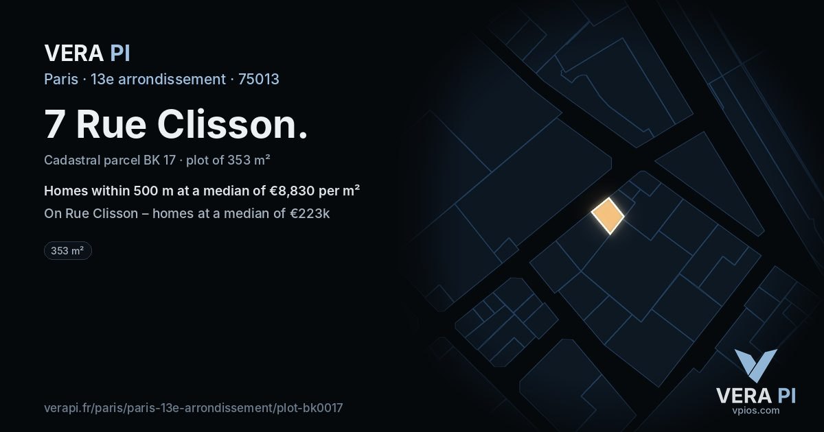 7 Rue Clisson, 13e arrondissement at night – the plot lit, the parcels around coloured by the prices near them