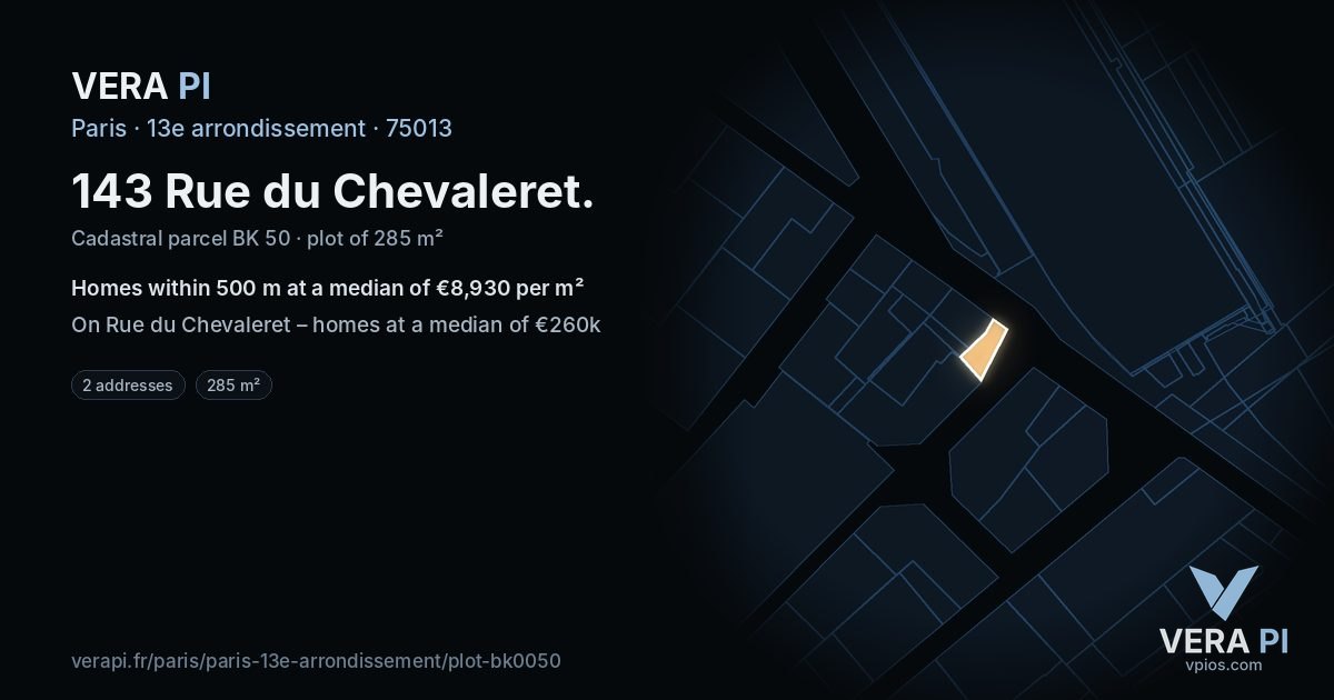 143 Rue du Chevaleret, 13e arrondissement at night – the plot lit, the parcels around coloured by the prices near them
