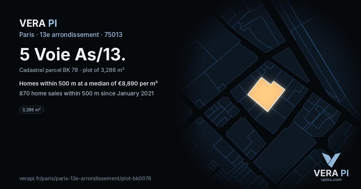 5 Voie As/13, 13e arrondissement at night – the plot lit, the parcels around coloured by the prices near them