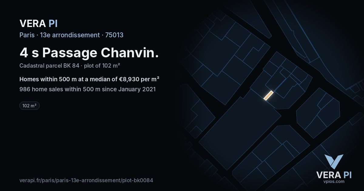 4 s Passage Chanvin, 13e arrondissement at night – the plot lit, the parcels around coloured by the prices near them
