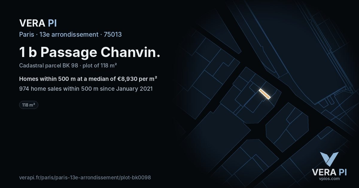 1 b Passage Chanvin, 13e arrondissement at night – the plot lit, the parcels around coloured by the prices near them