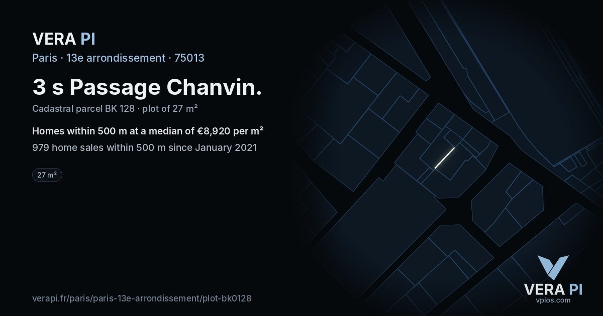 3 s Passage Chanvin, 13e arrondissement at night – the plot lit, the parcels around coloured by the prices near them