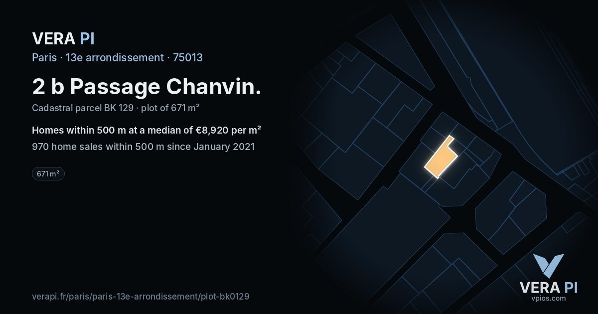 2 b Passage Chanvin, 13e arrondissement at night – the plot lit, the parcels around coloured by the prices near them