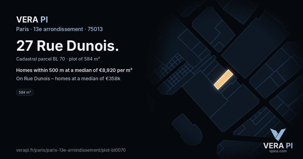 27 Rue Dunois, 13e arrondissement at night – the plot lit, the parcels around coloured by the prices near them