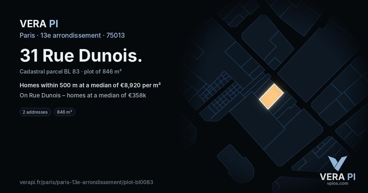 31 Rue Dunois, 13e arrondissement at night – the plot lit, the parcels around coloured by the prices near them