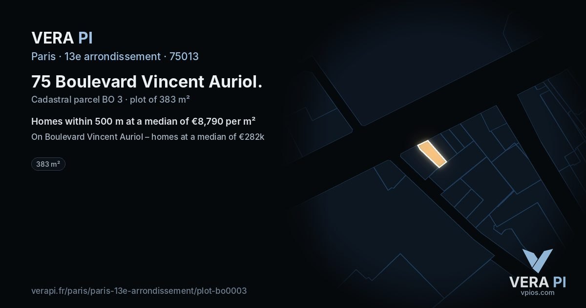 75 Boulevard Vincent Auriol, 13e arrondissement at night – the plot lit, the parcels around coloured by the prices near them