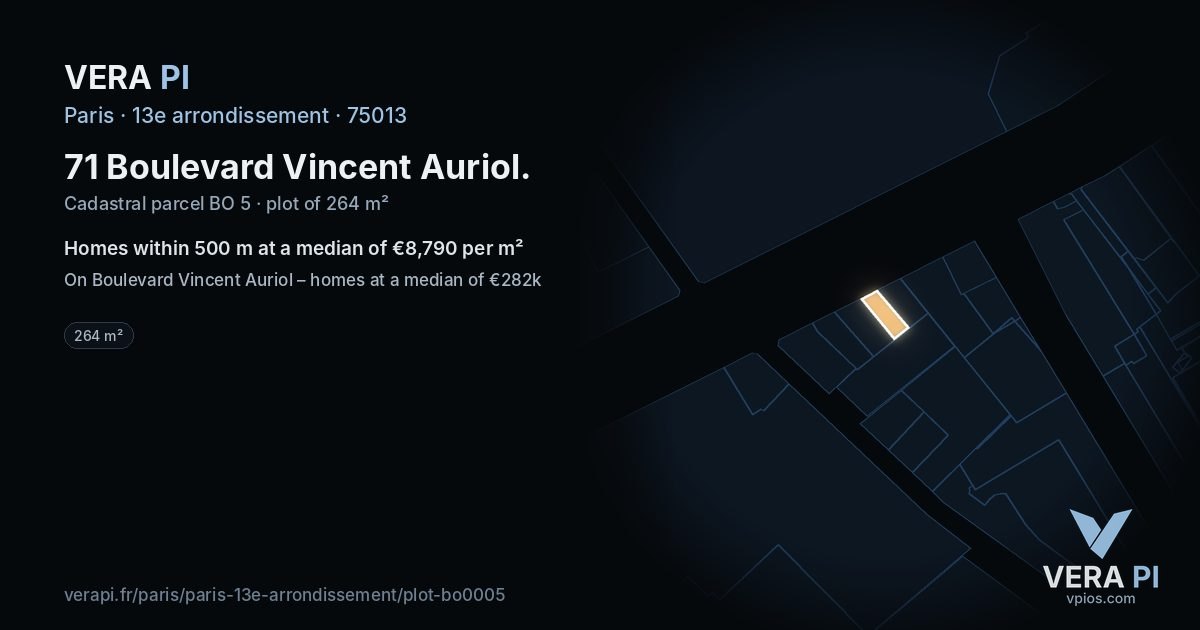 71 Boulevard Vincent Auriol, 13e arrondissement at night – the plot lit, the parcels around coloured by the prices near them