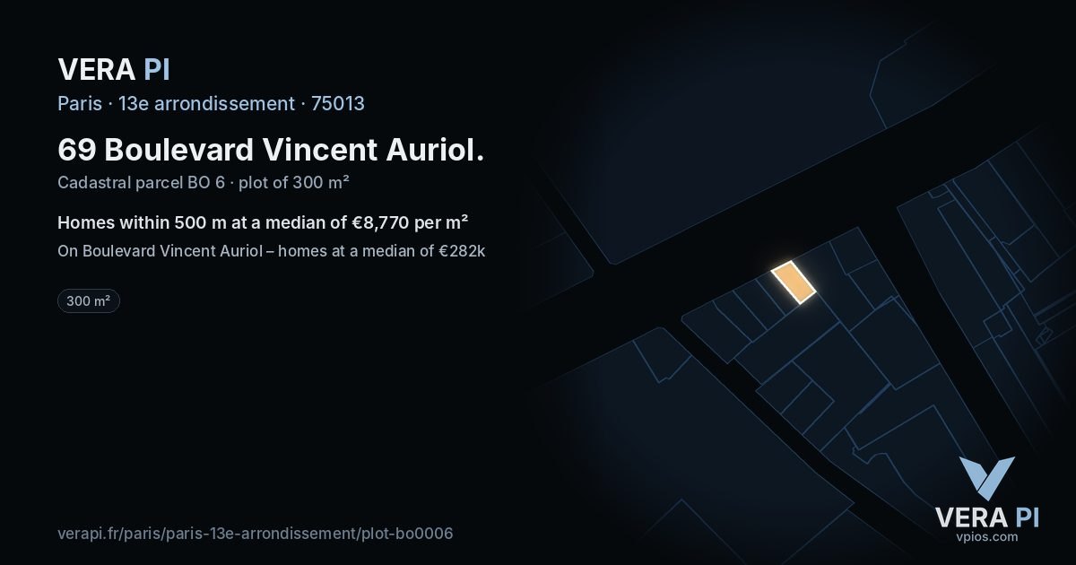69 Boulevard Vincent Auriol, 13e arrondissement at night – the plot lit, the parcels around coloured by the prices near them
