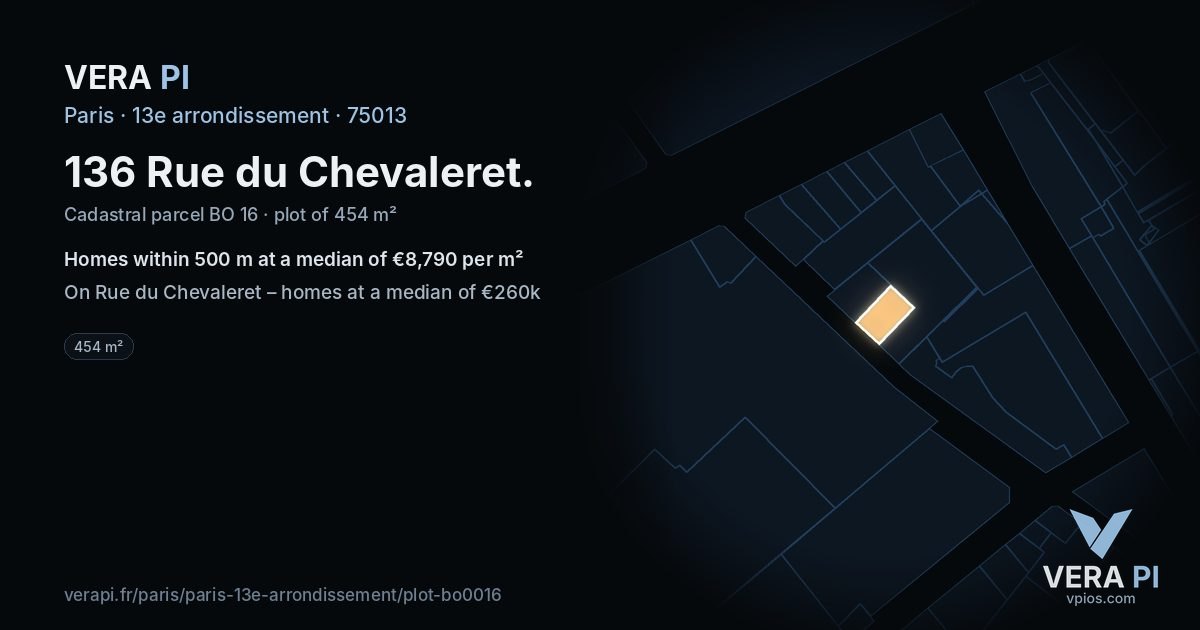 136 Rue du Chevaleret, 13e arrondissement at night – the plot lit, the parcels around coloured by the prices near them