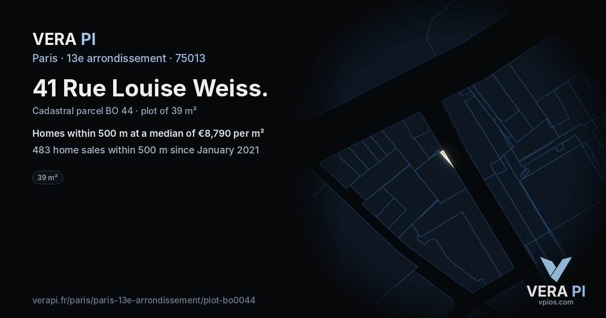 41 Rue Louise Weiss, 13e arrondissement at night – the plot lit, the parcels around coloured by the prices near them