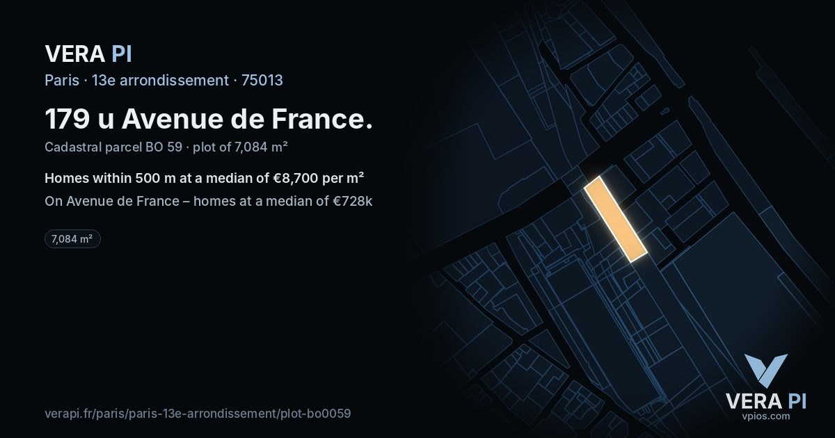 179 u Avenue de France, 13e arrondissement at night – the plot lit, the parcels around coloured by the prices near them