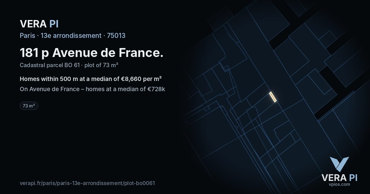181 p Avenue de France, 13e arrondissement at night – the plot lit, the parcels around coloured by the prices near them