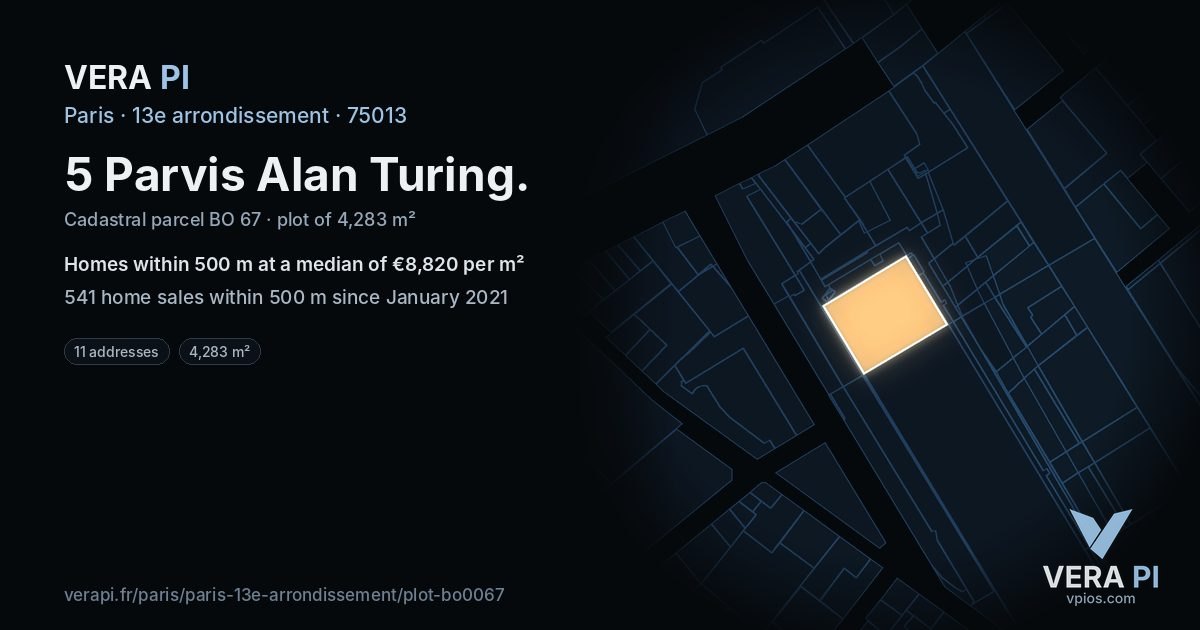 5 Parvis Alan Turing, 13e arrondissement at night – the plot lit, the parcels around coloured by the prices near them