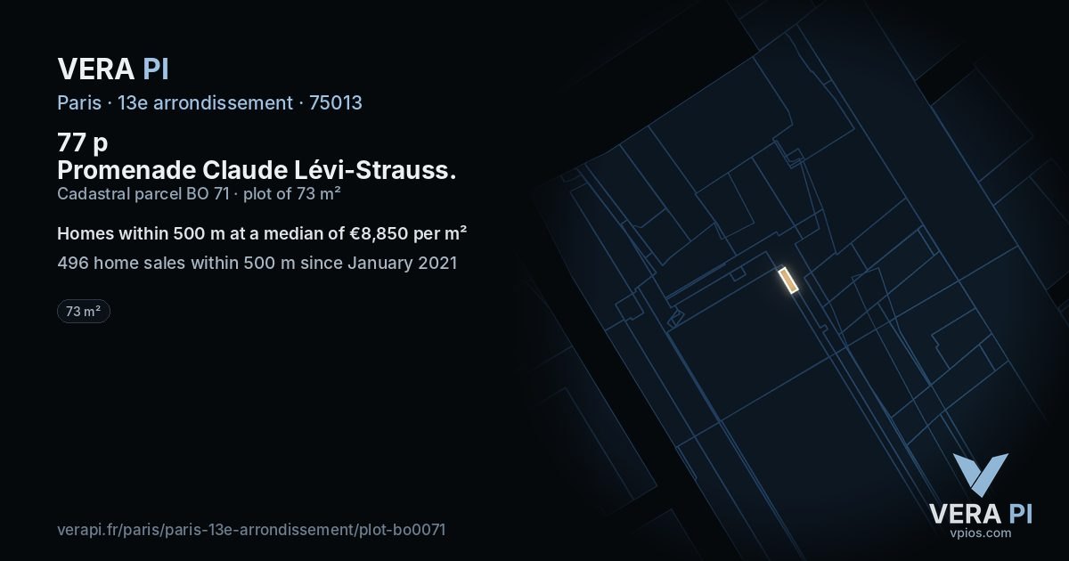 77 p Promenade Claude Lévi-Strauss, 13e arrondissement at night – the plot lit, the parcels around coloured by the prices near them