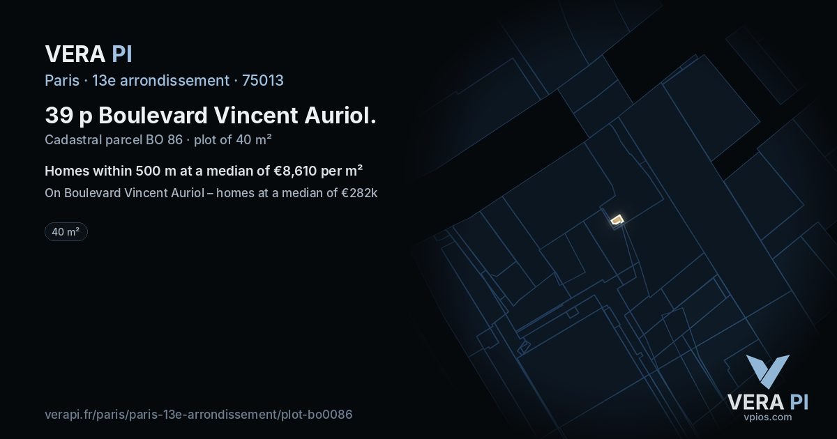 39 p Boulevard Vincent Auriol, 13e arrondissement at night – the plot lit, the parcels around coloured by the prices near them