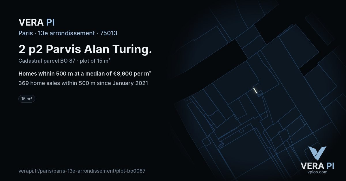 2 p2 Parvis Alan Turing, 13e arrondissement at night – the plot lit, the parcels around coloured by the prices near them
