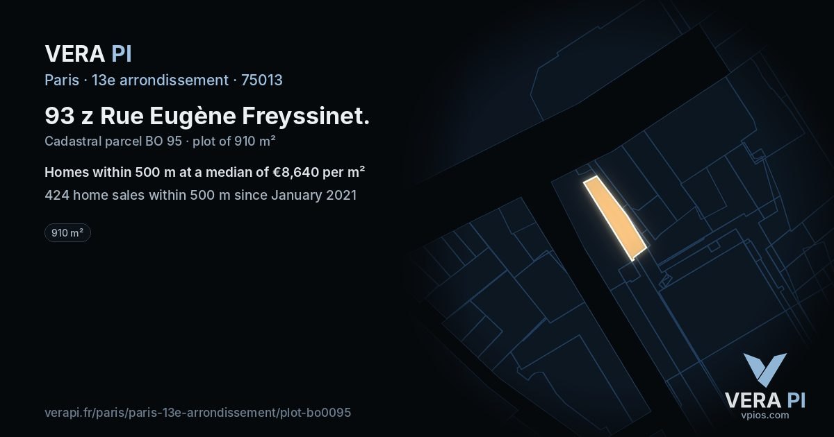 93 z Rue Eugène Freyssinet, 13e arrondissement at night – the plot lit, the parcels around coloured by the prices near them