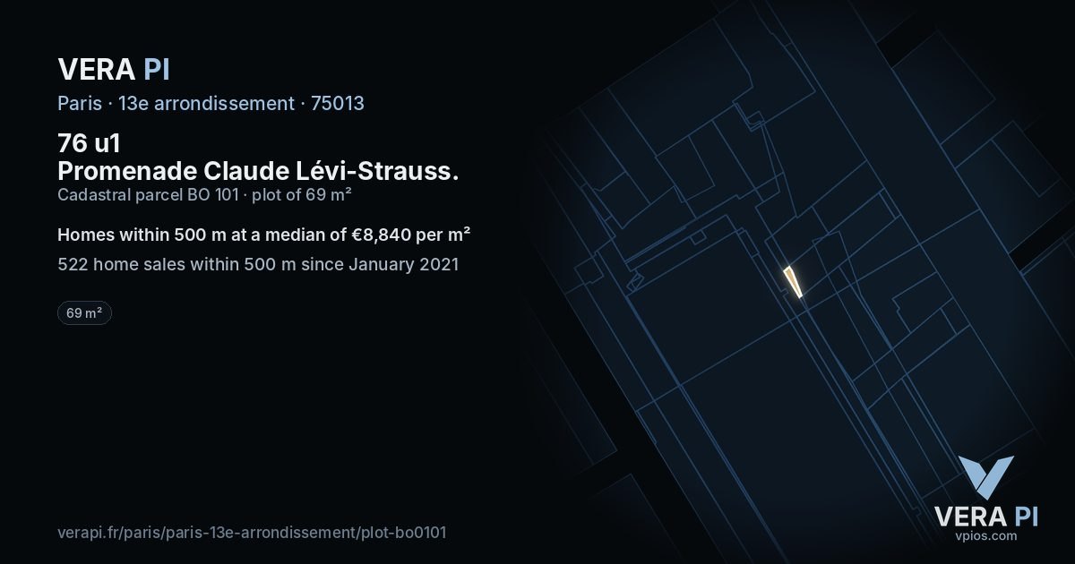 76 u1 Promenade Claude Lévi-Strauss, 13e arrondissement at night – the plot lit, the parcels around coloured by the prices near them
