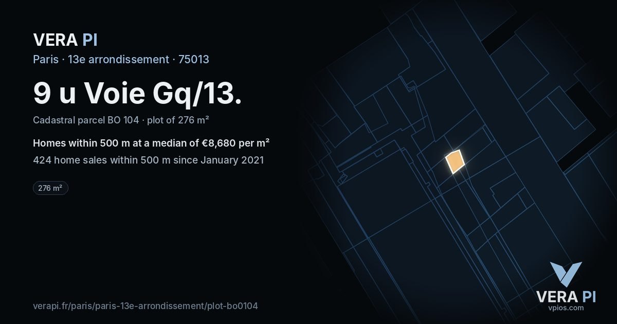 9 u Voie Gq/13, 13e arrondissement at night – the plot lit, the parcels around coloured by the prices near them